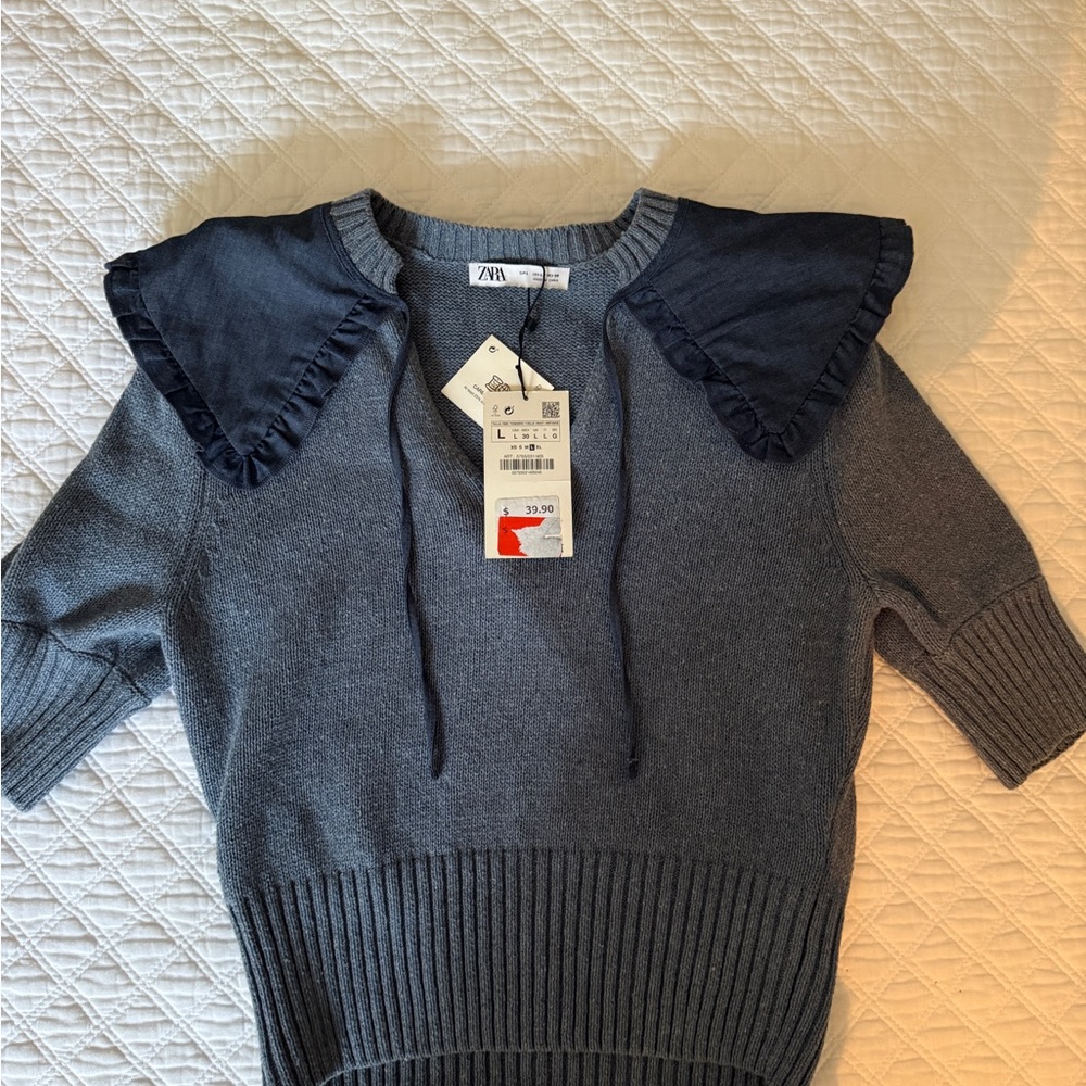 Zara Gray and Blue Crew Neck Sweater